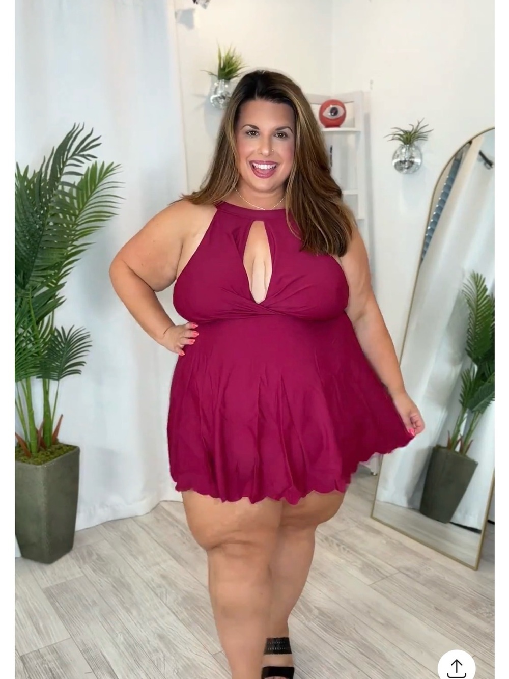 Plus Size Keyhole Twist Front Swim Tankini Top and Bottoms  in Wine